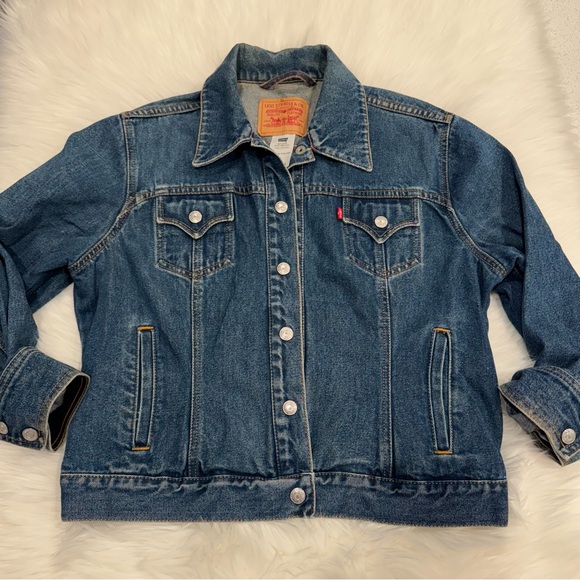 Levi’s vintage denim jean jacket medium dark wash snap buttons XL - Picture 2 of 16